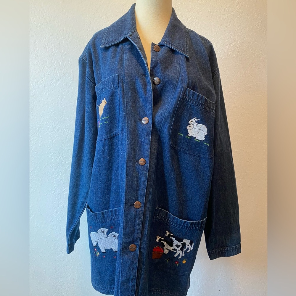 Vintage Farm Animals Embroidered Denim Oversized Jacket - Picture 1 of 8